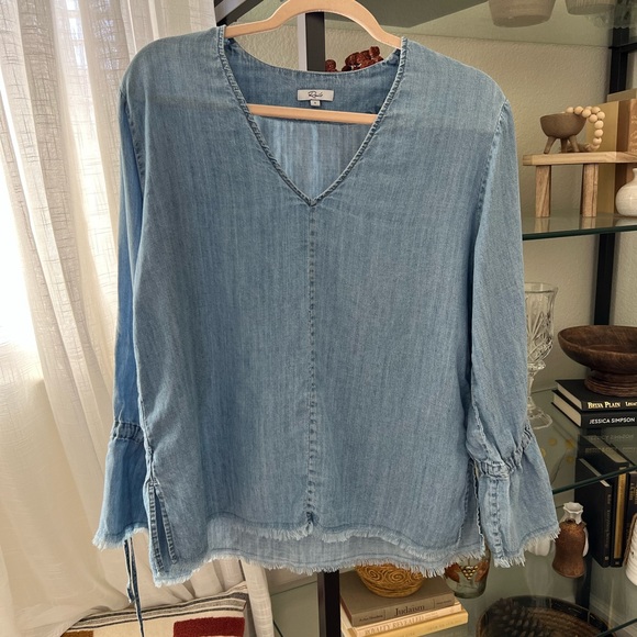 Rails Zimi chambray denim frayed tie sleeve top small - Picture 3 of 11